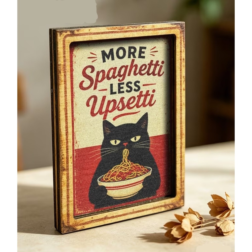 More Spaghetti Less Upsetti Black Cat Miniature Magnet Vintage